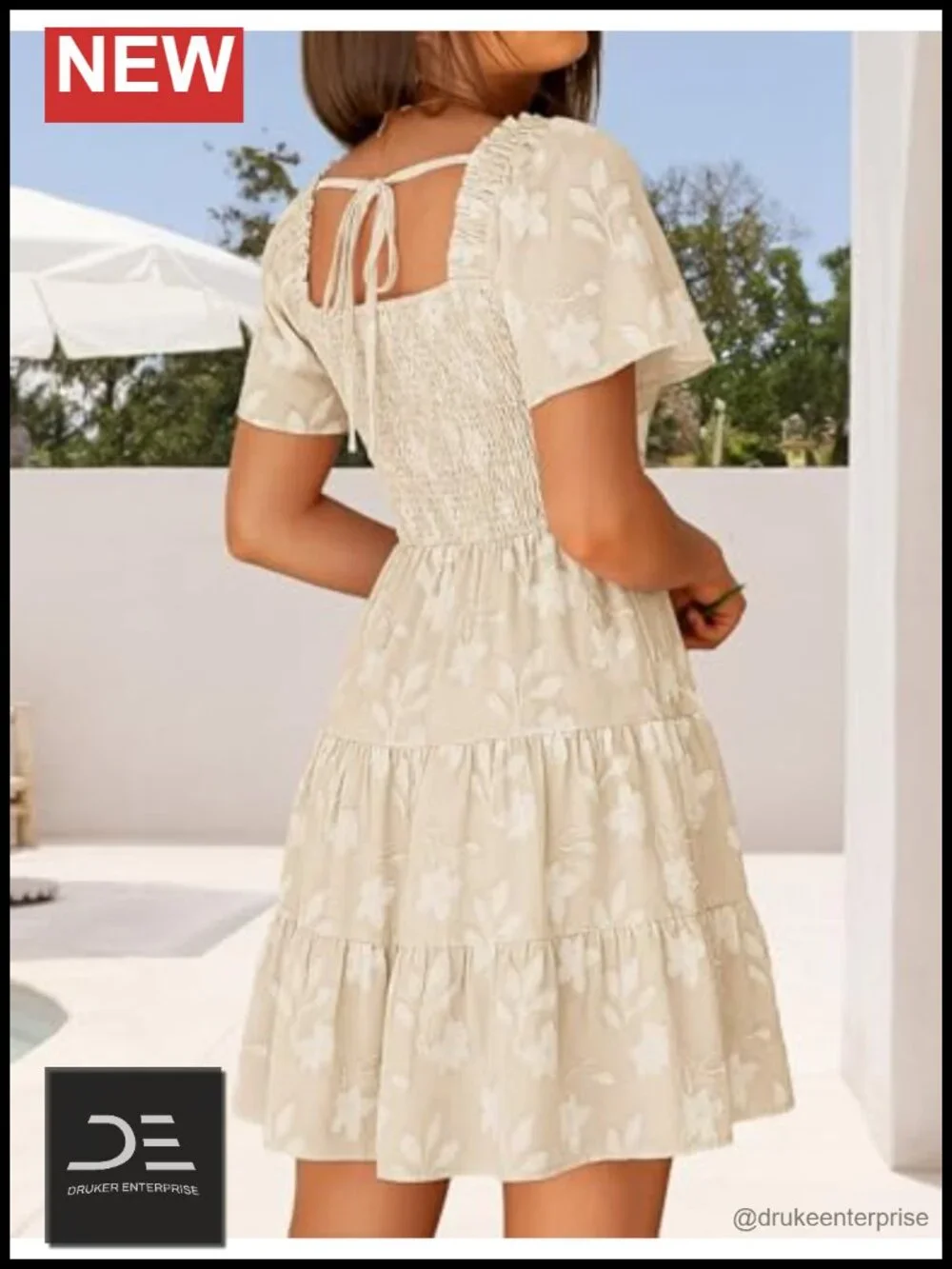 Boho Floral Mini Dress Short Sleeve Square Neck Smocked A-Line Swing Sundress